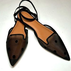 Aminah Abdul Jiliil Talia US 8 Black Mesh Polka Dot Pointed Toe Sheer Flats